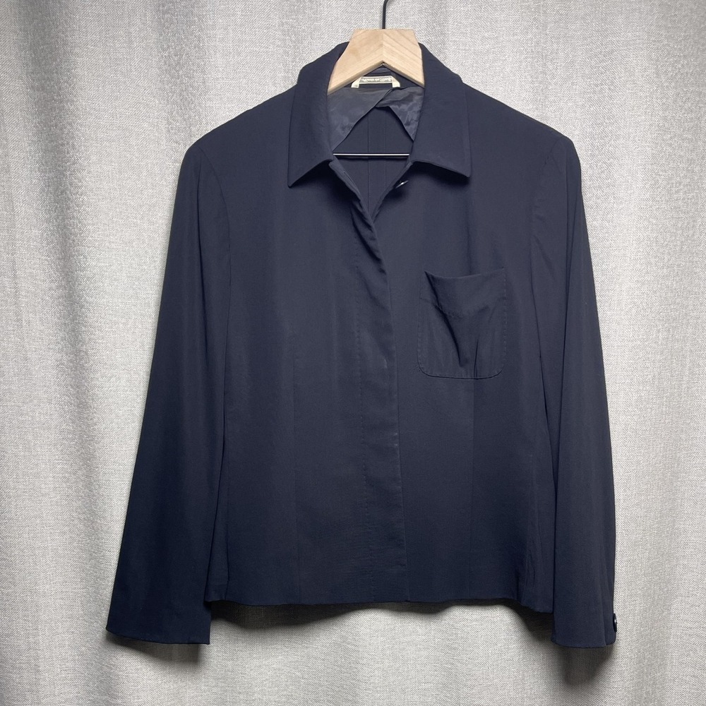 Max Mara Shirt Jacket Women's 12 Black Virgin Wool Blend Button Up Made in Italy